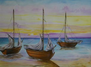 Pintura titulada "Marina, Velero"